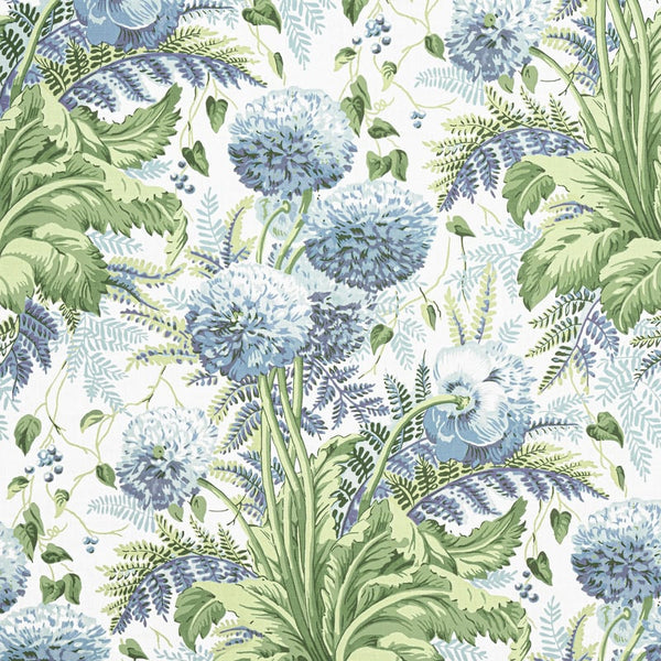 Dahlia Fabric – Sky on White | Anna French