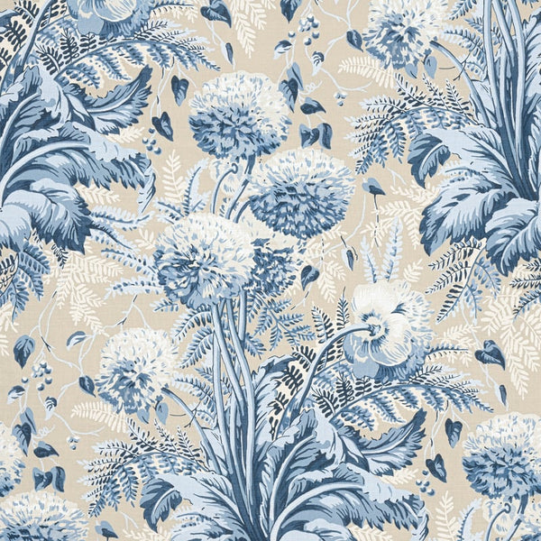 Dahlia Fabric – Navy on Linen | Anna French