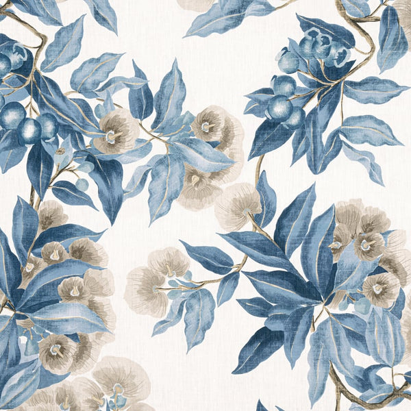 Camellia Garden - Linen and Navy Fabric | Anna French