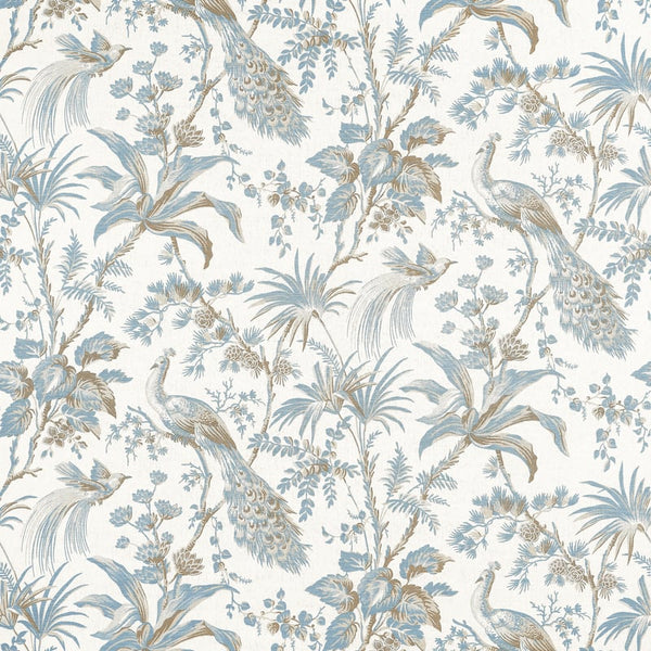 Peacock Toile - Soft Blue and Beige Fabric | Anna French