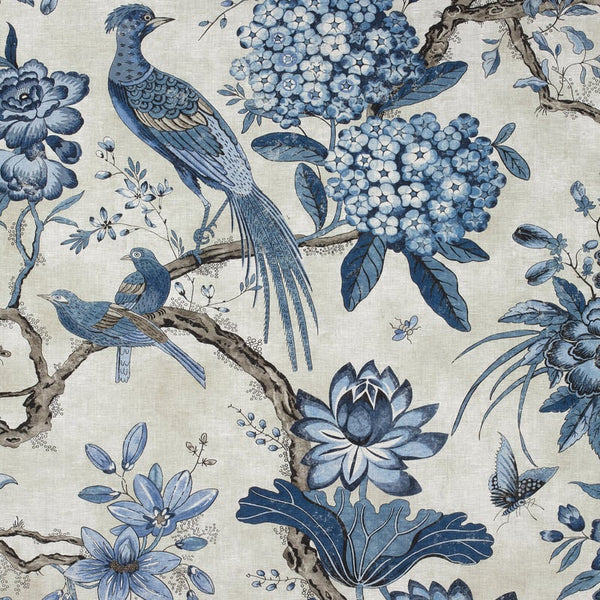 Villeneuve Fabric – Blue on Flax | Anna French