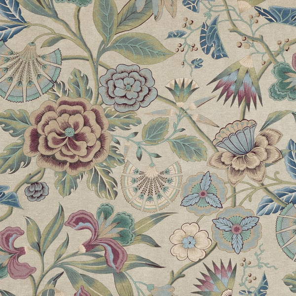 Cleo - Plum and Blue on Flax Fabric | Anna French
