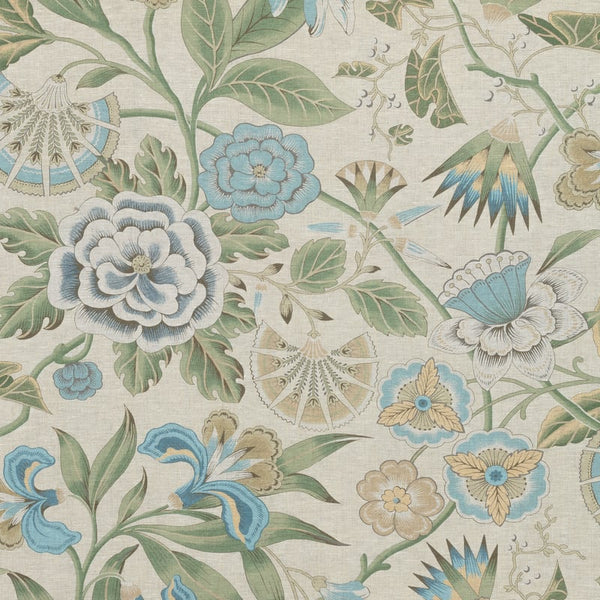Cleo - Sky Blue and Green on Flax Fabric | Anna French