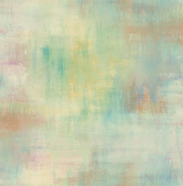 Pastel Wash Contemporary Abstract - Rust, Metallic Gold, & Ocean Blue | Architectural Wallcoverings