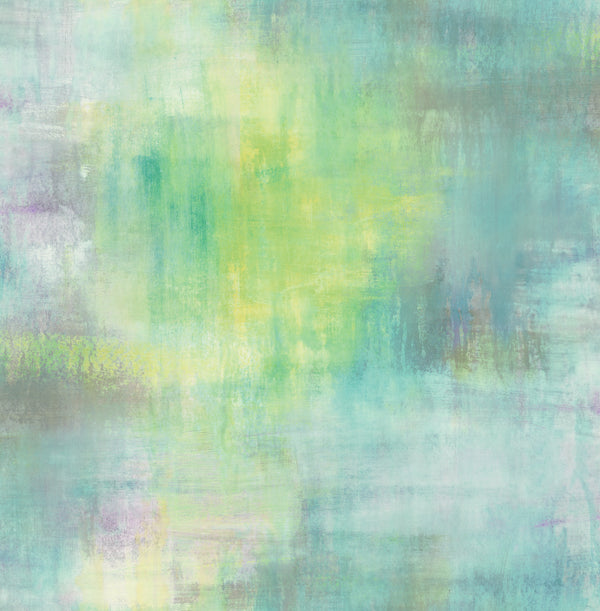 Pastel Wash Contemporary Abstract - Lime Green, Teal, & Purple Haze | Architectural Wallcoverings