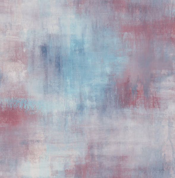 Malibu Pastel Wash Wallpaper - Contemporary Abstract - Lavender, Scarlet, & Sky Blue | Malibu Wallpaper