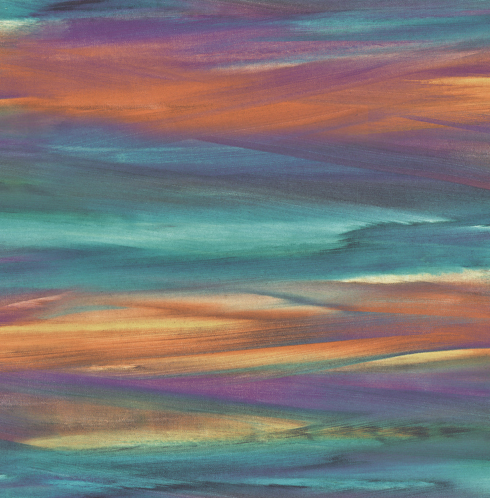 Malibu Rainbrow Brush Wallpaper - Contemporary Abstract - Cerulean, Clementine, & Purple | Malibu Wallpaper