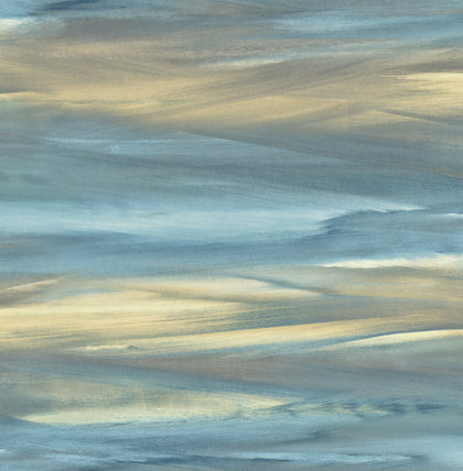 Rainbrow Brush Contemporary Abstract - Blue & Gold | Architectural Wallcoverings