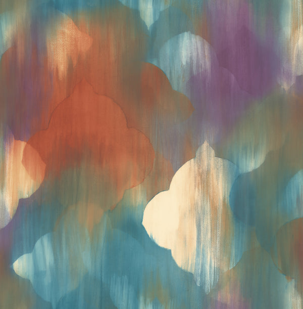 Rainbow Clover Contemporary Abstract - Metallic Gold, Red-Orange, & Blue | Architectural Wallcoverings