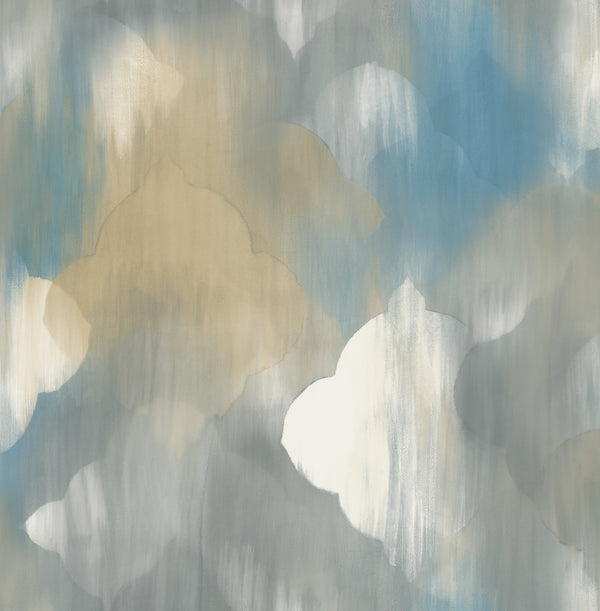 Rainbow Clover Contemporary Abstract - Gold, Brown, & Blue | Architectural Wallcoverings