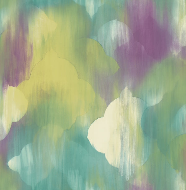 Rainbow Clover Contemporary Abstract - Lime Green, Teal, & Purple | Architectural Wallcoverings