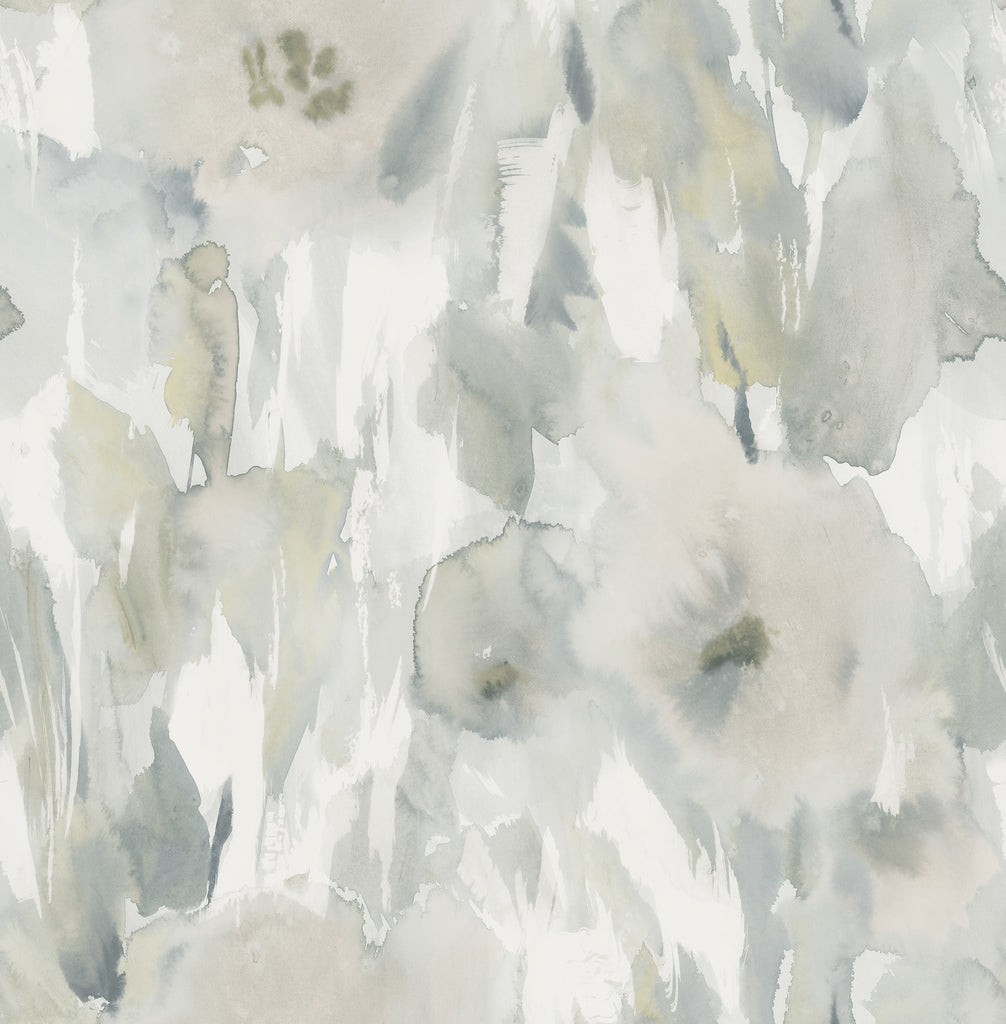 Malibu Watercolor Floral Wallpaper - Contemporary Floral - Metallic Champagne, Gray, & Off-White | Malibu Wallpaper