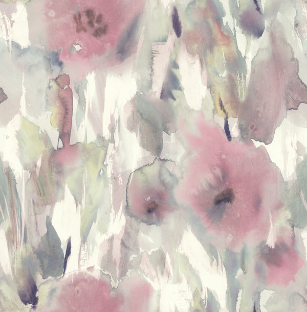 Watercolor Floral Contemporary Floral - Pearl, Blush, & Gray | Architectural Wallcoverings
