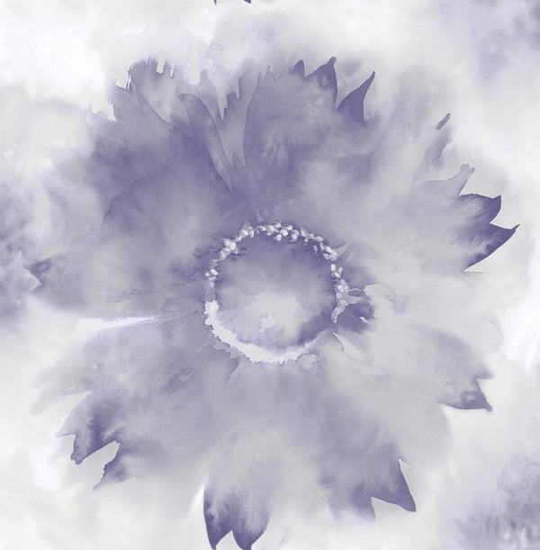 Watercolor Sunflower Contemporary Floral - Metallic Purple Haze & Pearl | Architectural Wallcoverings