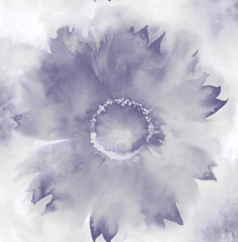 Malibu Watercolor Sunflower Wallpaper - Contemporary Floral - Metallic Purple Haze & Pearl | Malibu Wallpaper