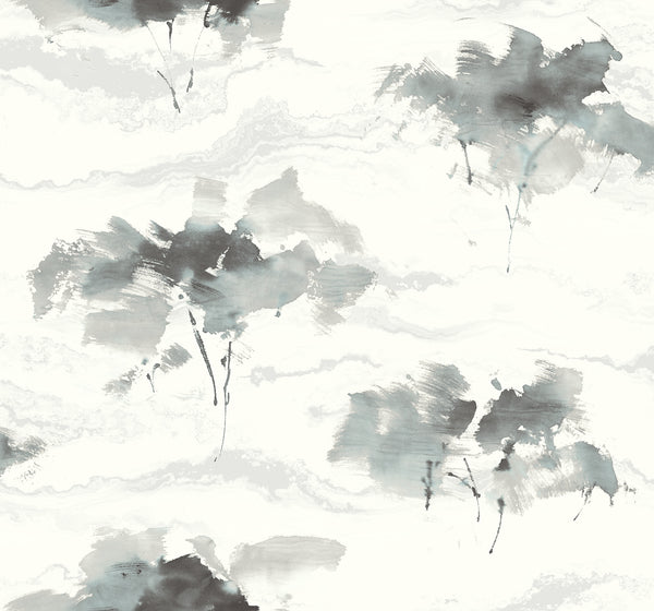Brushstroke Trees Contemporary Abstract - Metallic Silver, Ebony, & Pearl | Architectural Wallcoverings