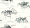 Malibu Brushstroke Trees Wallpaper - Contemporary Abstract - Metallic Silver, Ebony, & Pearl | Malibu Wallpaper