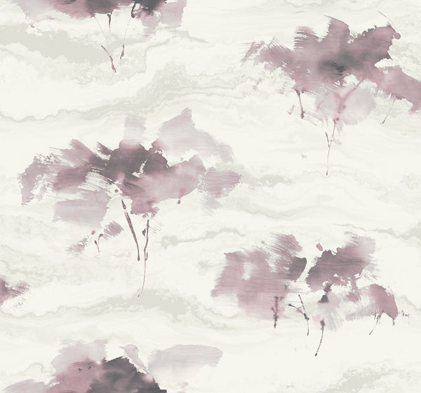 Brushstroke Trees Contemporary Abstract - Metallic Mauve, Ebony, & Pearl | Architectural Wallcoverings