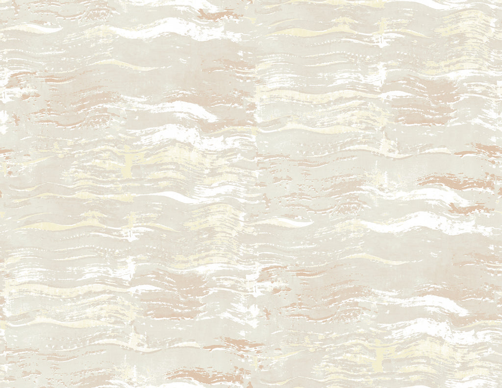 Malibu Bleached Wave Wallpaper - Contemporary Abstract - Metallic Champagne & Bisque | Malibu Wallpaper