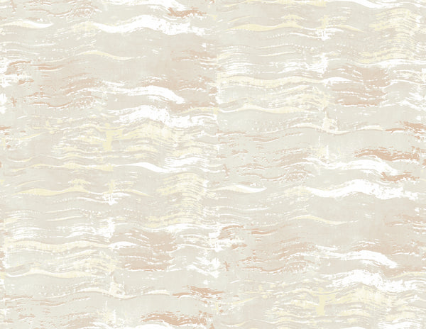 Malibu Bleached Wave Wallpaper - Contemporary Abstract - Metallic Champagne & Bisque | Malibu Wallpaper