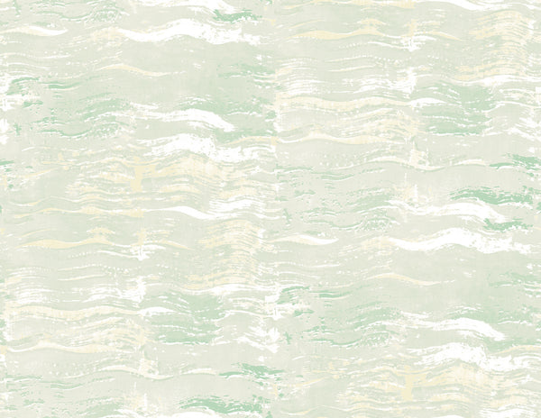 Malibu Bleached Wave Wallpaper - Contemporary Abstract - Metallic Pearl & Aloe Green | Malibu Wallpaper