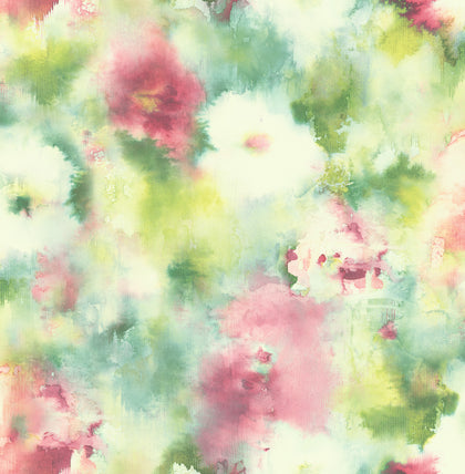 Abstract Floral Contemporary Floral - Hot Pink, Lime Green, & Off-White | Architectural Wallcoverings