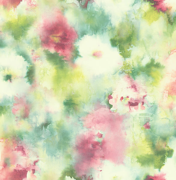 Abstract Floral Contemporary Floral - Hot Pink, Lime Green, & Off-White | Architectural Wallcoverings