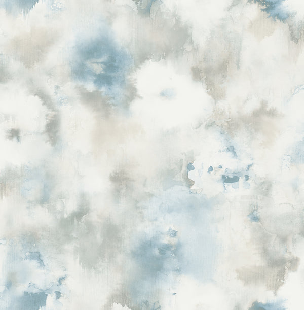 Abstract Floral Contemporary Floral - Metallic Silver, Off-White, & Sky Blue | Architectural Wallcoverings