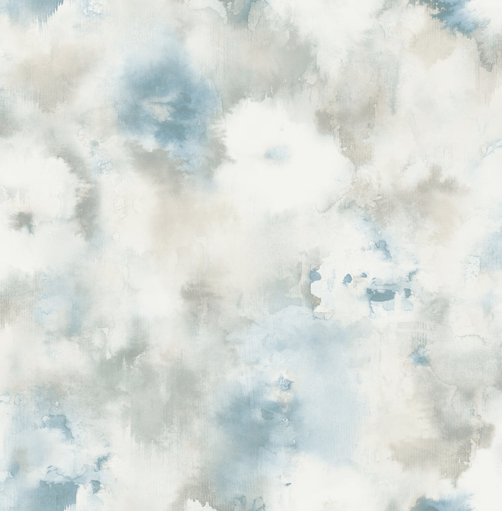 Malibu Abstract Floral Wallpaper - Contemporary Floral - Metallic Silver, Off-White, & Sky Blue | Malibu Wallpaper