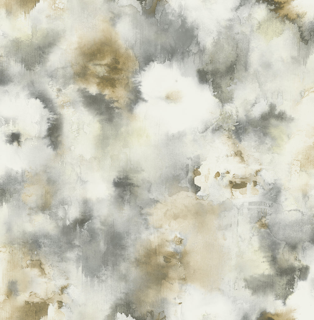 Malibu Abstract Floral Wallpaper - Contemporary Floral - Antique Gold, Gray, & Off-White | Malibu Wallpaper