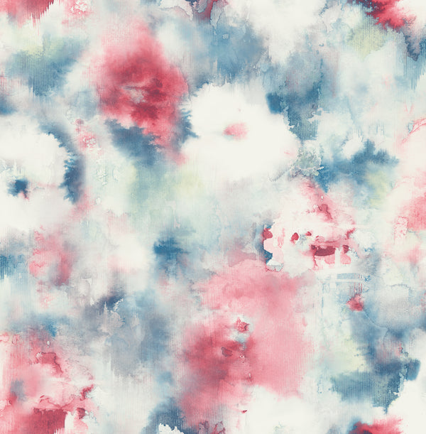 Abstract Floral Contemporary Floral - Denim Blue, Scarlet, & Off-White | Architectural Wallcoverings