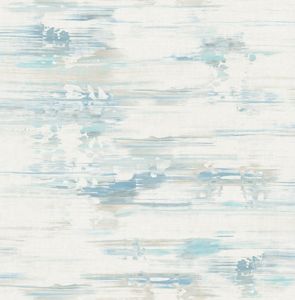 Malibu Spatula Stripes Wallpaper - Contemporary Stripe - Sky Blue, Silver, & Off-White | Malibu Wallpaper