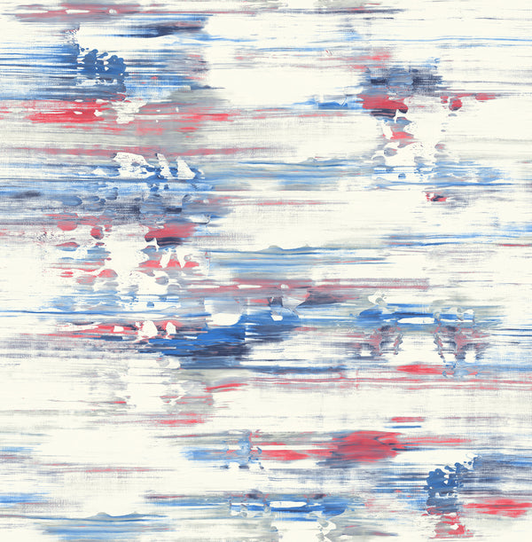 Spatula Stripes Contemporary Stripe - Royal Blue, Ruby, & Off-White | Architectural Wallcoverings