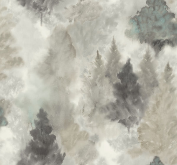 Malibu Soft Landscape Wallpaper - Contemporary Abstract - Metallic Greige, Powder Blue, & Ivory | Malibu Wallpaper