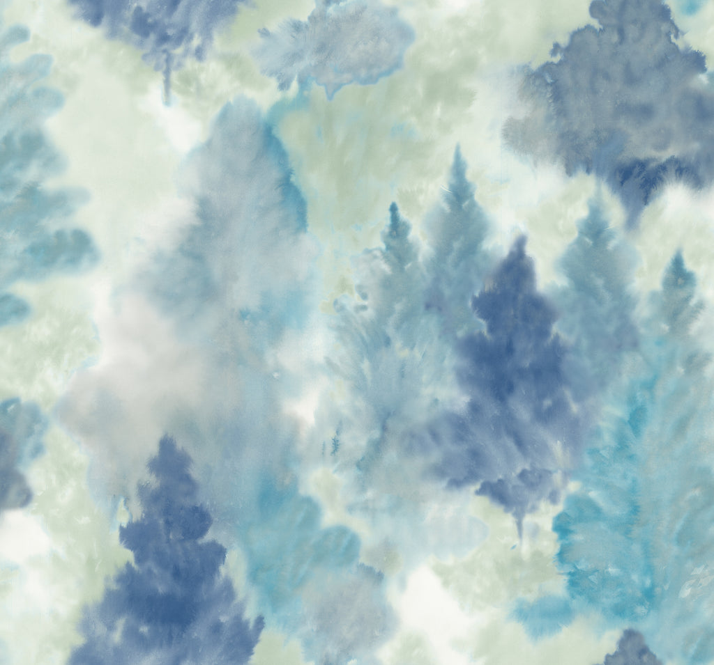 Malibu Soft Landscape Wallpaper - Contemporary Abstract - Metallic Sky Blue, Cerulean, & Aloe Green | Malibu Wallpaper