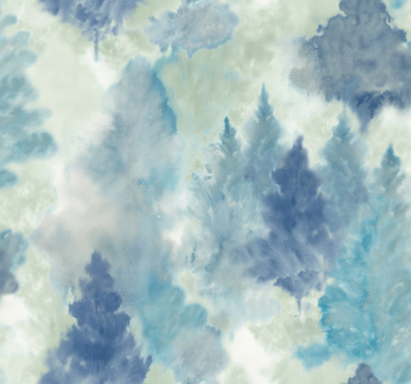 Malibu Soft Landscape Wallpaper - Contemporary Abstract - Metallic Sky Blue, Cerulean, & Aloe Green | Malibu Wallpaper