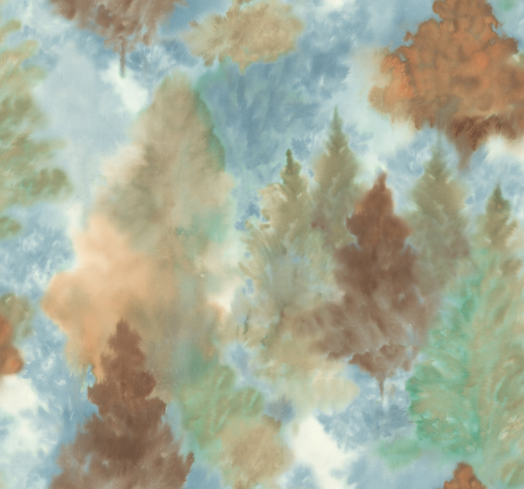 Malibu Soft Landscape Wallpaper - Contemporary Abstract - Metallic Copper, Sky Blue, & Olive Green | Malibu Wallpaper