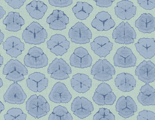 Shibori Blossoms Contemporary Floral - Metallic Periwinkle & Teal | Architectural Wallcoverings