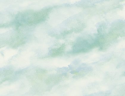 Cloudy Diagonal Faux Contemporary Abstract - Sky Blue, Off-White, & Light Green | Architectural Wallcoverings