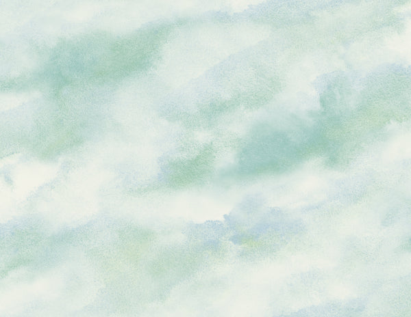 Cloudy Diagonal Faux Contemporary Abstract - Sky Blue, Off-White, & Light Green | Architectural Wallcoverings