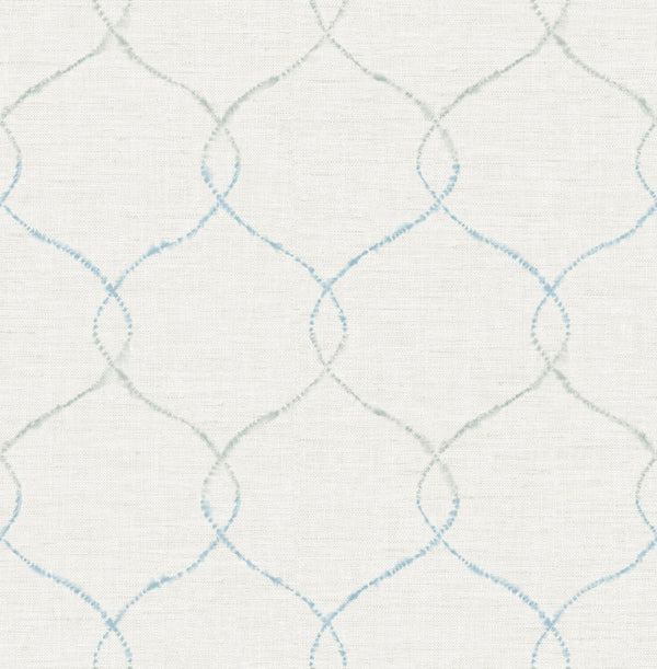 Shibori Lattice Contemporary Floral - Sky Blue, Gray, & Metallic Pearl | Architectural Wallcoverings