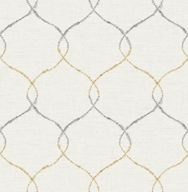 Shibori Lattice Contemporary Floral - Antique Gold, Gray, & Metallic Pearl | Architectural Wallcoverings