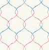 Malibu Shibori Lattice Wallpaper - Contemporary Floral - Royal Blue, Ruby, & Metallic Pearl | Malibu Wallpaper