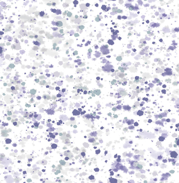 Malibu Splatter Wallpaper - Contemporary Abstract - Metallic Silver, Lavender, & Robin's Egg | Malibu Wallpaper