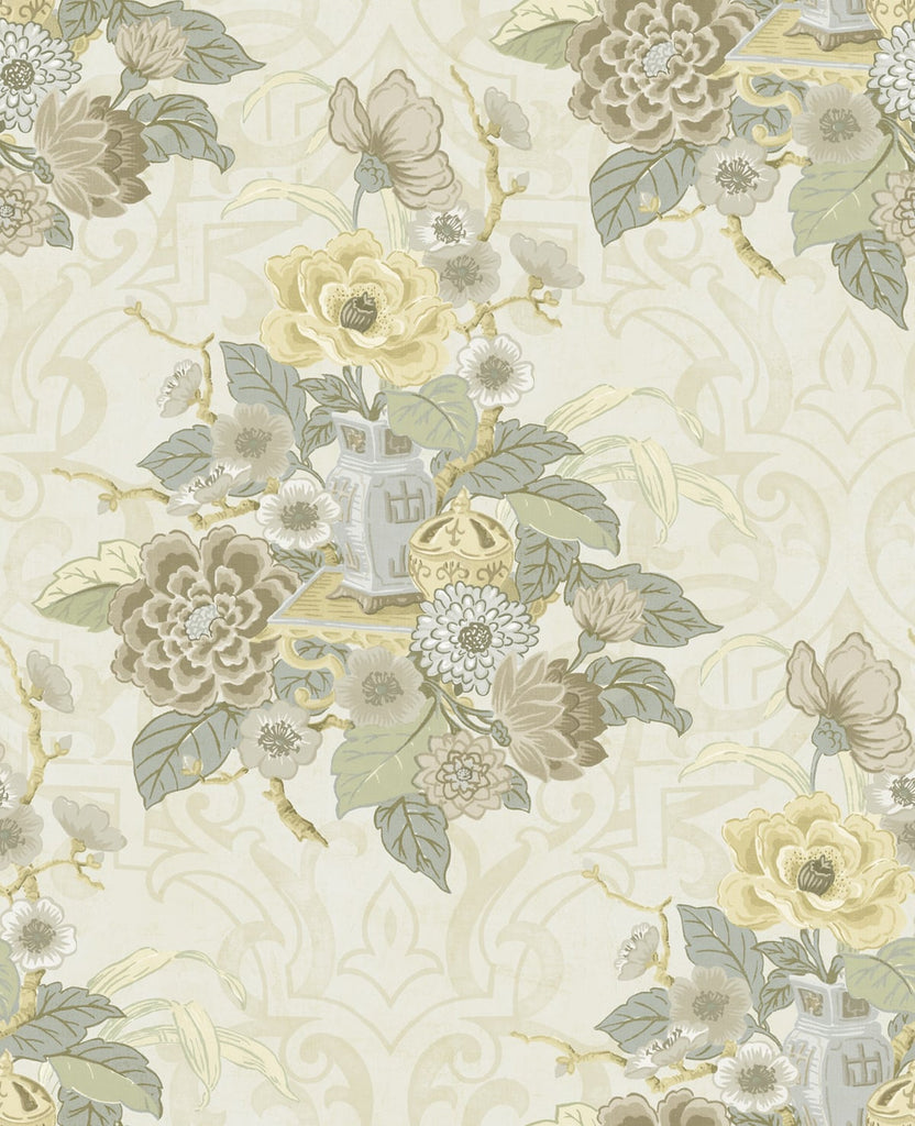 Malibu Dynasty Floral Wallpaper - Traditional Floral - Metallic Pearl | Malibu Wallpaper