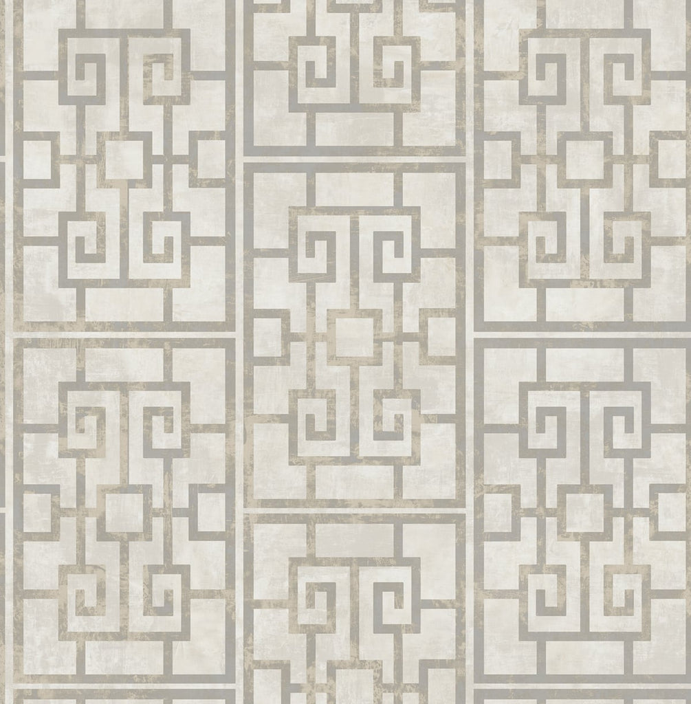 Malibu Dynasty Lattice Wallpaper - Traditional Geometric - Metallic Pearl and Gray | Malibu Wallpaper