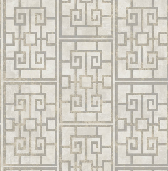 Malibu Dynasty Lattice Wallpaper - Traditional Geometric - Metallic Pearl and Gray | Malibu Wallpaper
