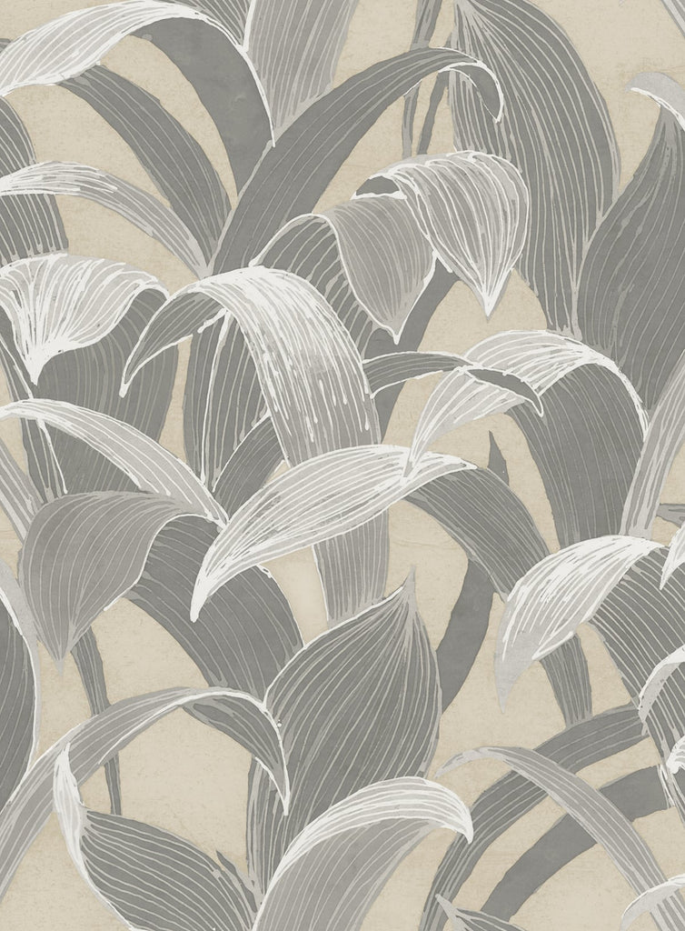 Malibu Imperial Banana Groves Wallpaper - Traditional Botanical - Metallic Gold and Gray | Malibu Wallpaper
