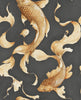 Malibu Koi Fish Wallpaper - Traditional Animal Print - Metallic Gold and Ebony | Malibu Wallpaper