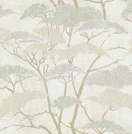Confucius Tree Traditional Botanical Silver and Pearl | Architectural Wallcoverings
